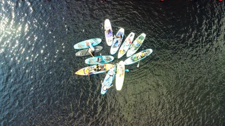 drone photo of paddlers on Lake Saimaa